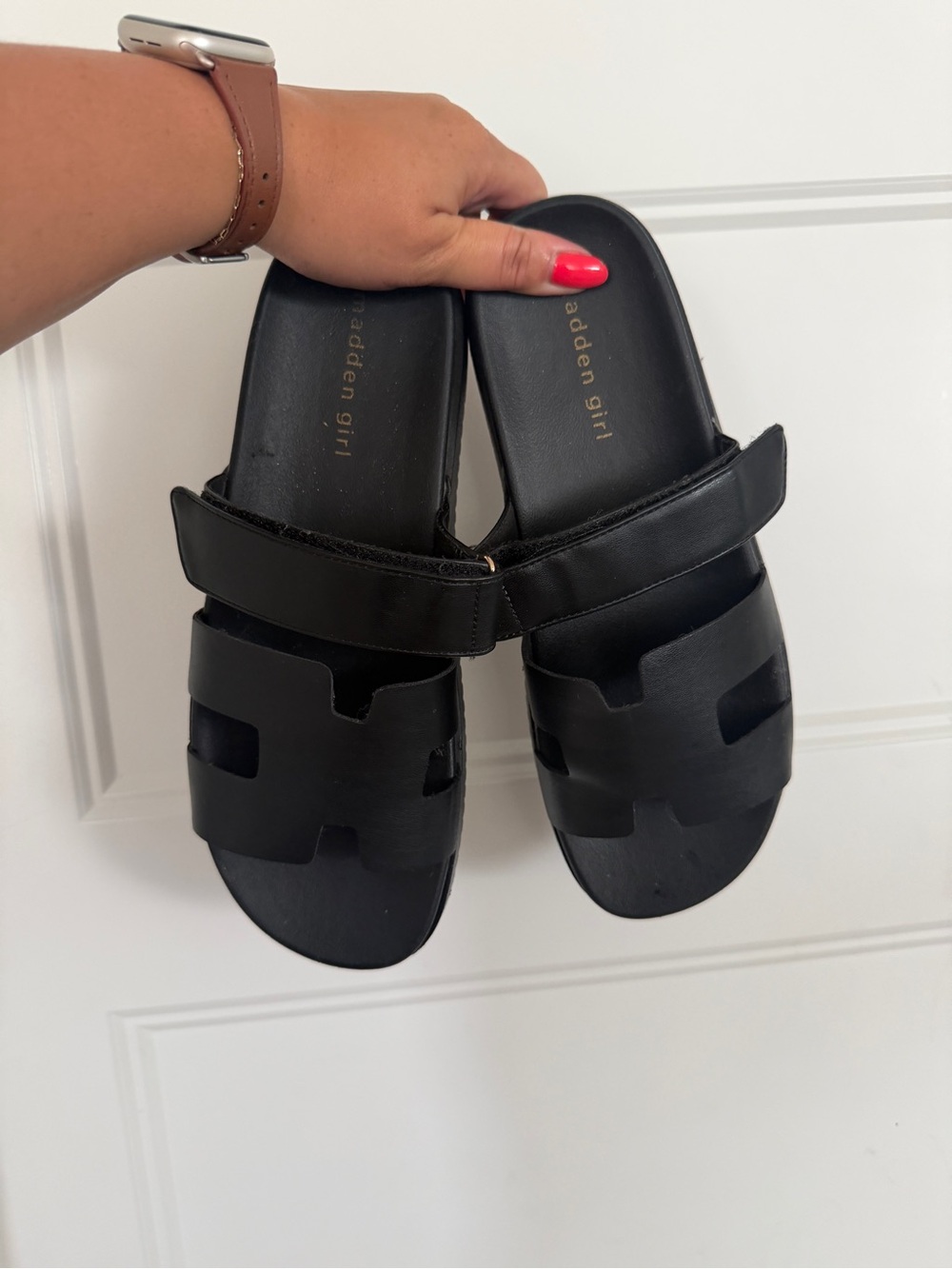 Madden Girl Black Cutout Slide Sandals